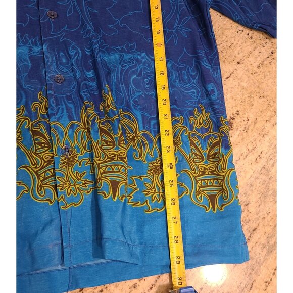 New! Vintage No Boundaries Men's M Aloha Tiki Face Hawaiian Button Shirt Blue - Picture 4 of 13